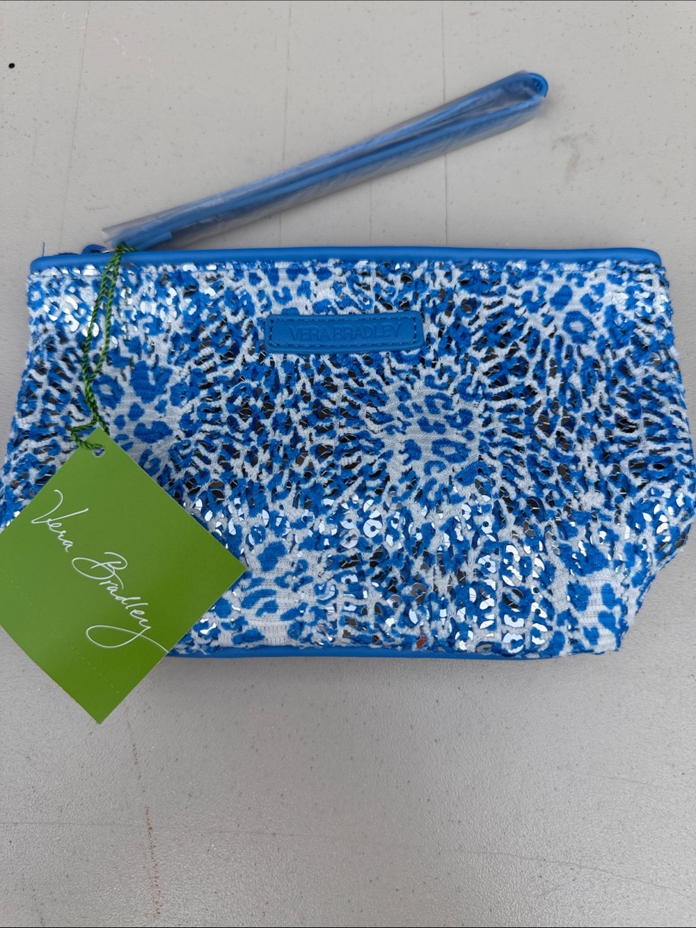 Vera Bradley Blue Sequin Leopard-Print Wristlet